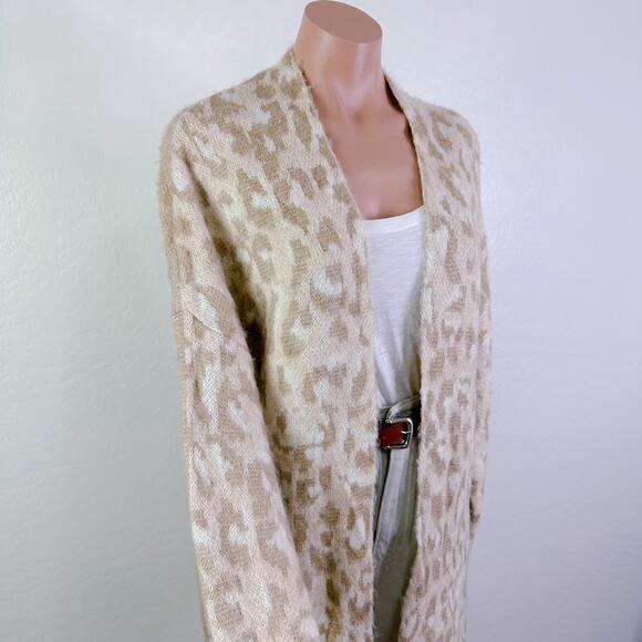Topshop Leopard Animal Print Longline Open Front Cardigan Duster Tan Cream 4 6 - Picture 5 of 11